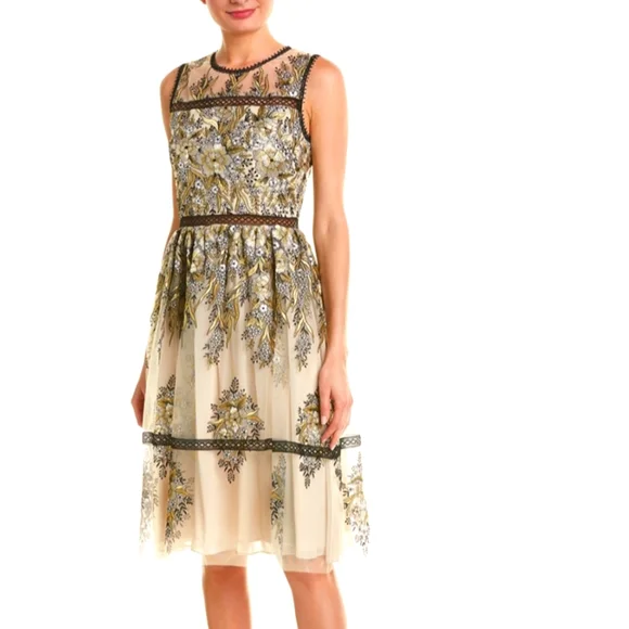 shoshanna embroidered dress Shoshanna Sora Dress in Optic main image 0